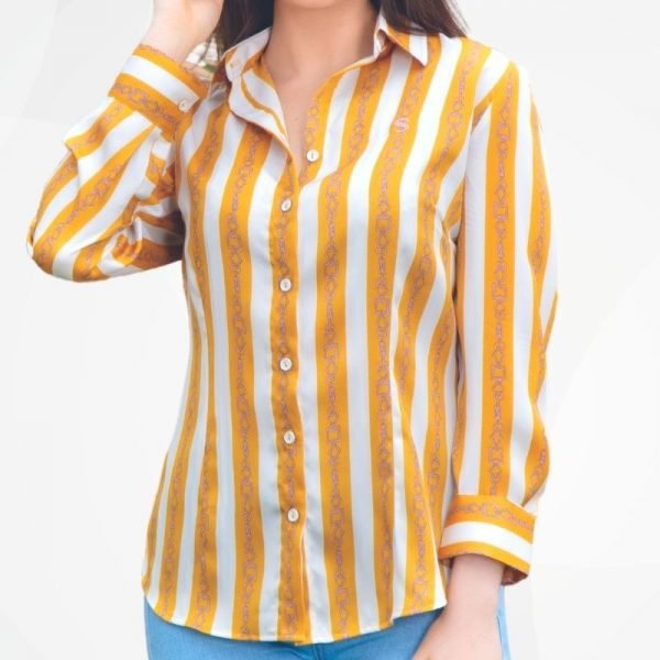 Alternative view of <b>SERENA</b>. Camisa de mujer blanca y amarailla.