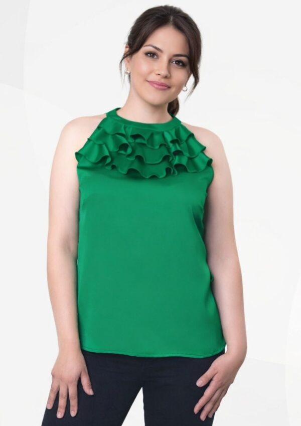 <b>ESMERALDAS</b>. Blusa de seda sin mangas con detalles delanteros.